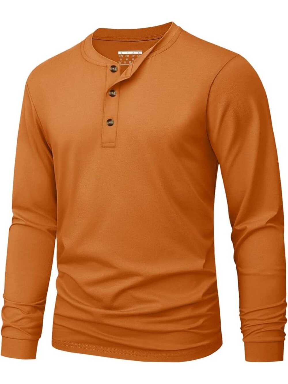 Men's Dark Orange Long Sleeve Henley T-shirts Cotton 3-button Spring Casual